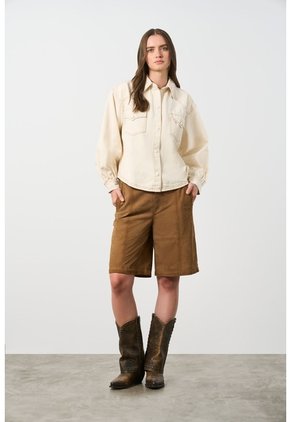 Camisa En Denim Para Mujer Maya Camisa En Denim Para Mujer Maya Crema XS VÉLEZ
