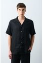 Camisa Manga Corta En Lino Para Hombre Málaga Camisa Manga Corta En Lino Para Hombre Málaga Negro XXL VÉLEZ de Vélez
