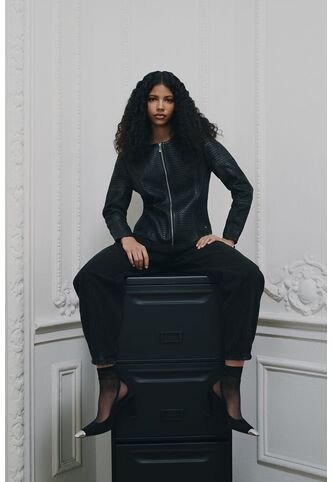 Chaqueta De Cuero Tejido Para Mujer Woven Chaqueta De Cuero Tejido Para Mujer Woven Negro L VÉLEZ Vélez
