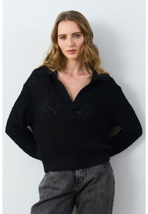 Polo Tejida Manga Larga Para Mujer Hazel Polo Tejida Manga Larga Para Mujer Hazel Negro XS VÉLEZ