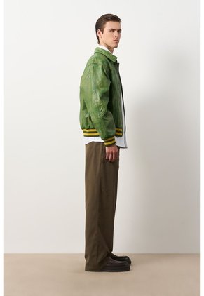 Chaqueta Bomber En Cuero Envejecido Para Hombre Chaqueta Bomber En Cuero Envejecido Para Hombre Verde XXXL VÉLEZ
