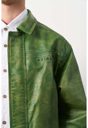 Chaqueta Bomber En Cuero Envejecido Para Hombre Chaqueta Bomber En Cuero Envejecido Para Hombre Verde XXXL VÉLEZ