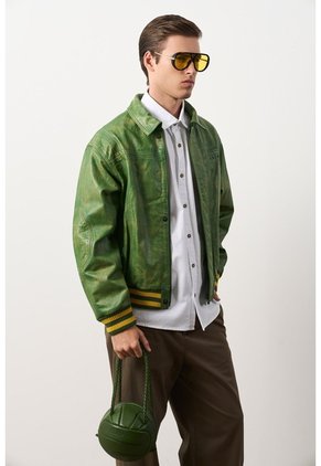 Chaqueta Bomber En Cuero Envejecido Para Hombre Chaqueta Bomber En Cuero Envejecido Para Hombre Verde XXXL VÉLEZ