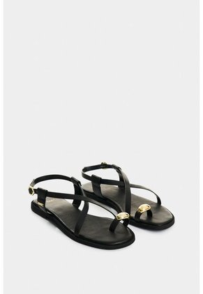 Sandalia Plana De Cuero Para Mujer Kira Sandalia Plana De Cuero Para Mujer Kira Negro 41 VÉLEZ