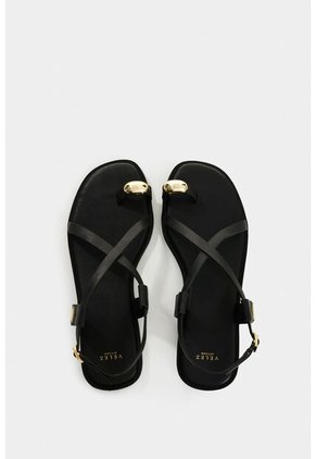 Sandalia Plana De Cuero Para Mujer Kira Sandalia Plana De Cuero Para Mujer Kira Negro 41 VÉLEZ