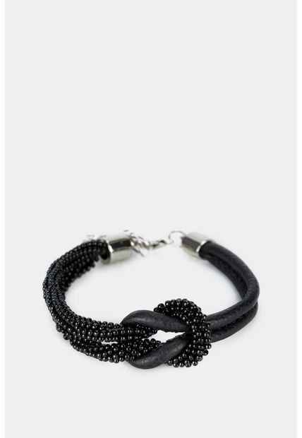 Manilla Agata De Cuero Para Mujer Detalle Anudado Manilla Agata De Cuero Para Mujer Detalle Anudado Negro Vélez