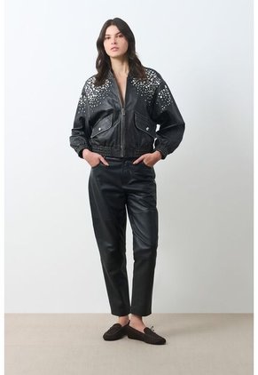 Chaqueta Bomber De Cuero Para Mujer Luzia Chaqueta Bomber De Cuero Para Mujer Luzia Negro L VÉLEZ