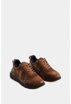 Tenis Halo De Cuero Liso Y De Textura Gamuzada Para Hombre Silueta Deportiva Tenis Halo De Cuero Liso Y De Textura Gamuzada Para Hombre Silueta Deportiva Miel 43 VÉLEZ