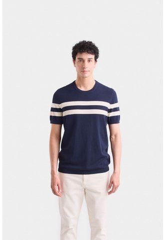 Camiseta Franjas 2 Tejida Para Hombre Manga Corta Camiseta Franjas 2 Tejida Para Hombre Manga Corta Azul Oscuro M VÉLEZ Vélez