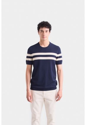 Camiseta Franjas 2 Tejida Para Hombre Manga Corta Camiseta Franjas 2 Tejida Para Hombre Manga Corta Azul Oscuro M VÉLEZ