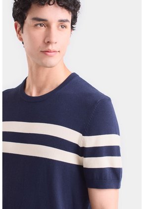 Camiseta Franjas 2 Tejida Para Hombre Manga Corta Camiseta Franjas 2 Tejida Para Hombre Manga Corta Azul Oscuro M VÉLEZ