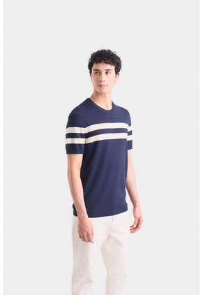Camiseta Franjas 2 Tejida Para Hombre Manga Corta Camiseta Franjas 2 Tejida Para Hombre Manga Corta Azul Oscuro M VÉLEZ