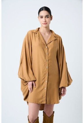 Vestido Sereno Para Mujer Manga Murciélago Vestido Sereno Para Mujer Manga Murciélago Ocre 12 VÉLEZ