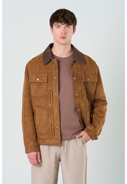 Chaqueta Aron En Gamuza Para Hombre Detalle Cuero Chaqueta Aron En Gamuza Para Hombre Detalle Cuero Cafe Claro XXXL Vélez