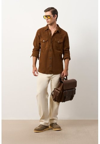 Camisa Mutara De Cuero Gamuzado Para Hombre Semi Ajustada Camisa Mutara De Cuero Gamuzado Para Hombre Semi Ajustada Tabaco XL VÉLEZ Vélez