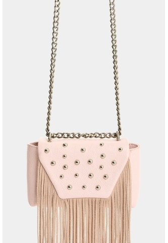 Bandolera Mini Lili De Cuero Con Flecos Y Taches Para Mujer Bandolera Mini Lili De Cuero Con Flecos Y Taches Para Mujer Rosado VÉLEZ Vélez
