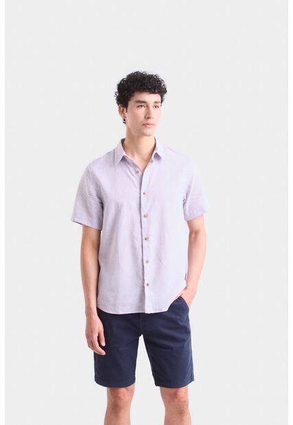Camisa Manga Corta Lino Para Hombre Bordado Vz Camisa Manga Corta Lino Para Hombre Bordado Vz Lila XXL Vélez