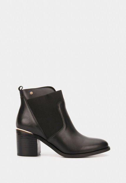 Botines Tacón De Cuero Aplique Botines Tacón De Cuero Aplique Negro 38 Vélez