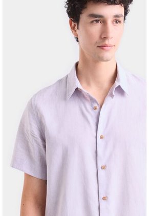 Camisa Manga Corta Lino Para Hombre Bordado Vz Camisa Manga Corta Lino Para Hombre Bordado Vz Lila XXL Vélez