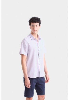 Camisa Manga Corta Lino Para Hombre Bordado Vz Camisa Manga Corta Lino Para Hombre Bordado Vz Lila XXL Vélez
