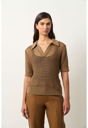 Polo Tejida Lascar Para Mujer Fit Holgado Polo Tejida Lascar Para Mujer Fit Holgado Miel M VÉLEZ