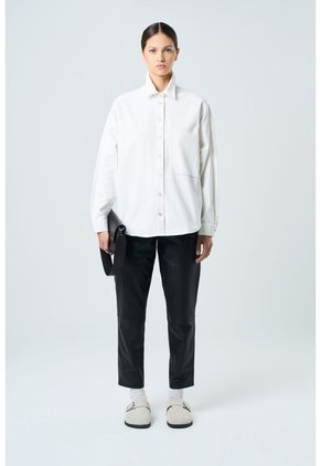 Camisa Avellano Manga Larga Oversized Para Mujer Hombro Rodado Camisa Avellano Manga Larga Oversized Para Mujer Hombro Rodado Crema S VÉLEZ