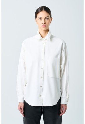 Camisa Avellano Manga Larga Oversized Para Mujer Hombro Rodado Camisa Avellano Manga Larga Oversized Para Mujer Hombro Rodado Crema S VÉLEZ