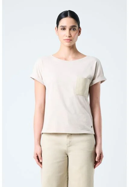 Camiseta Manga Corta Para Mujer Bolsillo Cuero Camiseta Manga Corta Para Mujer Bolsillo Cuero Arena XL VÉLEZ