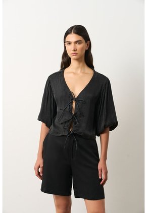 Camisa Kusa Con Efecto Satinado Para Mujer Camisa Kusa Con Efecto Satinado Para Mujer Negro XL VÉLEZ