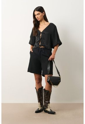 Camisa Kusa Con Efecto Satinado Para Mujer Camisa Kusa Con Efecto Satinado Para Mujer Negro XL VÉLEZ