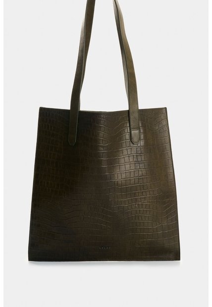 Tote Bag De Cuero Grabado Croco Esencial Tote Bag De Cuero Grabado Croco Esencial Verde VÉLEZ