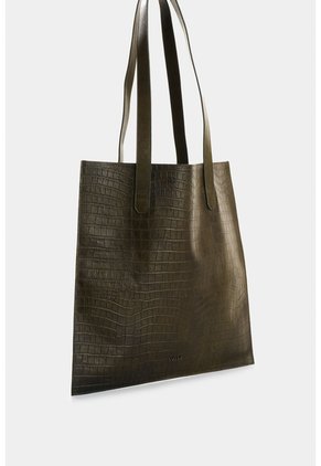 Tote Bag De Cuero Grabado Croco Esencial Tote Bag De Cuero Grabado Croco Esencial Verde VÉLEZ