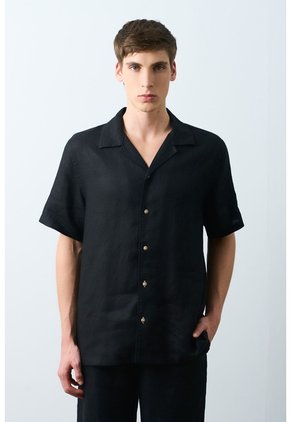 Camisa Manga Corta En Lino Para Hombre Málaga Camisa Manga Corta En Lino Para Hombre Málaga Negro M VÉLEZ
