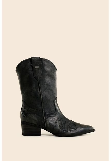 Botines Dino De Cuero Con Efecto Artesanal Para Mujer Western Botines Dino De Cuero Con Efecto Artesanal Para Mujer Western Negro 38 Vélez