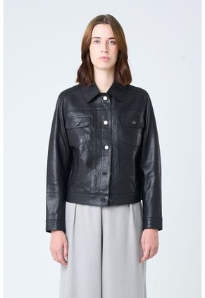 Chaqueta Kalaha De Cuero Para Mujer Silueta Trucker Chaqueta Kalaha De Cuero Para Mujer Silueta Trucker Negro XL VÉLEZ