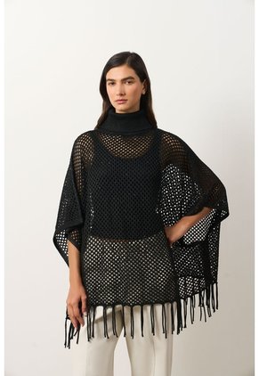 Poncho Lyra Tejido Para Mujer Flecos Poncho Lyra Tejido Para Mujer Flecos Negro Perlado XS VÉLEZ