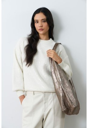 Sweater Tejido Oversized Para Mujer Nácar Sweater Tejido Oversized Para Mujer Nácar Crema S VÉLEZ