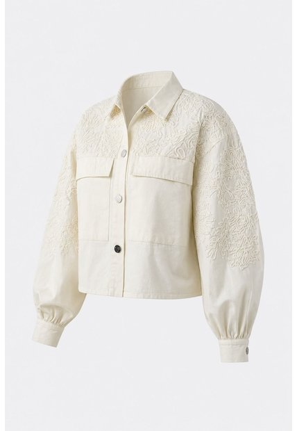 Chaqueta Cropped Holgada Para Mujer Tritón Chaqueta Cropped Holgada Para Mujer Tritón Crema L VÉLEZ