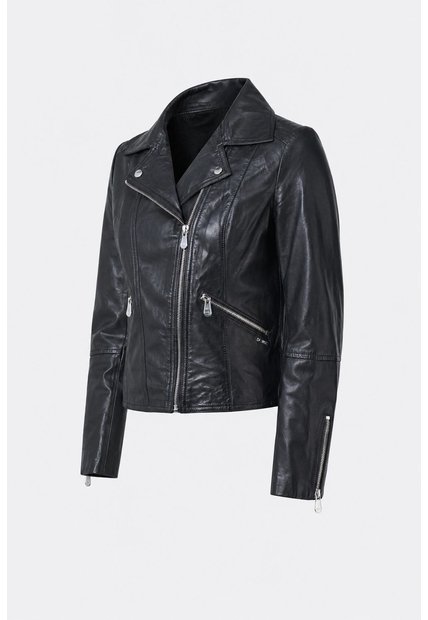 Chaqueta Silueta Tipo Biker De Cuero Para Mujer Cremalleras Chaqueta Silueta Tipo Biker De Cuero Para Mujer Cremalleras Negro XS VÉLEZ