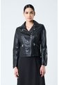 Chaqueta Silueta Tipo Biker De Cuero Para Mujer Cremalleras Chaqueta Silueta Tipo Biker De Cuero Para Mujer Cremalleras Negro XS VÉLEZ de Vélez