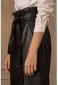 Pantalón Wide Leg De Cuero Para Mujer Cinturón De Cuero Negro de Vélez