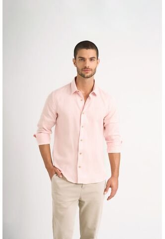 Camisa Manga Larga En Lino Para Hombre Silueta Semi Ajustada Camisa Manga Larga En Lino Para Hombre Silueta Semi Ajustada Rosado XL VÉLEZ Vélez