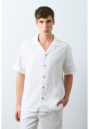 Camisa Manga Corta En Lino Para Hombre Málaga Camisa Manga Corta En Lino Para Hombre Málaga Blanco S VÉLEZ