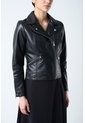 Chaqueta Silueta Tipo Biker De Cuero Para Mujer Cremalleras Chaqueta Silueta Tipo Biker De Cuero Para Mujer Cremalleras Negro XS VÉLEZ de Vélez