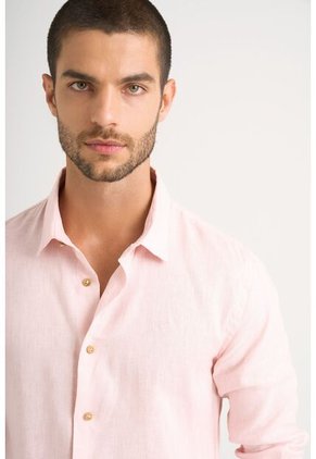 Camisa Manga Larga En Lino Para Hombre Silueta Semi Ajustada Camisa Manga Larga En Lino Para Hombre Silueta Semi Ajustada Rosado XL VÉLEZ