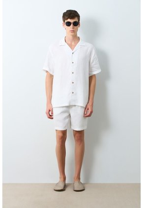 Camisa Manga Corta En Lino Para Hombre Málaga Camisa Manga Corta En Lino Para Hombre Málaga Blanco S VÉLEZ
