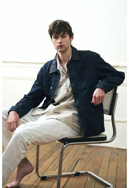 Chaqueta Lerna En Denim Y Cuero Para Hombre Silueta Trucker Chaqueta Lerna En Denim Y Cuero Para Hombre Silueta Trucker Azul Oscuro L VÉLEZ