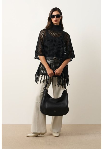 Poncho Lyra Tejido Para Mujer Flecos Poncho Lyra Tejido Para Mujer Flecos Negro Perlado M VÉLEZ