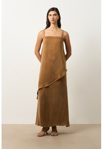 Vestido Loa Maxi Con Efecto Satinado Para Mujer Vestido Loa Maxi Con Efecto Satinado Para Mujer Miel 12 VÉLEZ Vélez