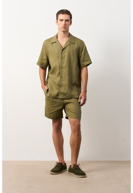 Camisa Manga Corta En Lino Para Hombre Málaga Camisa Manga Corta En Lino Para Hombre Málaga Verde Oliva XXL VÉLEZ